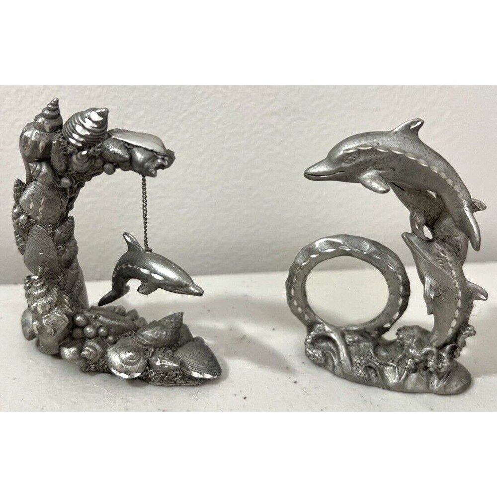 Pewter Dolphins Lot of 2 Figurines Made by